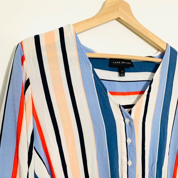 Lane Bryant Size 20 Striped Peplum Button-Front Rayon Blouse With Long Sleeves - Picture 5 of 11